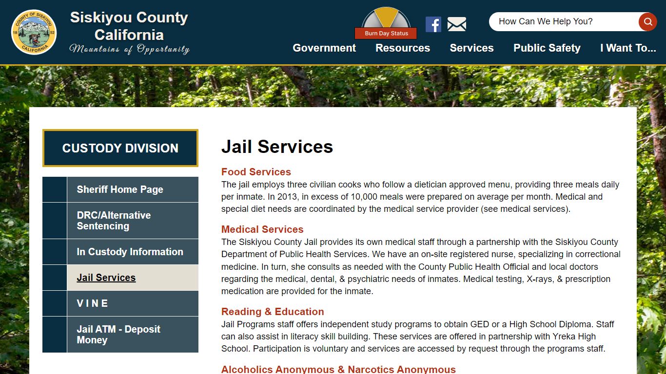 Jail Services | Siskiyou County California
